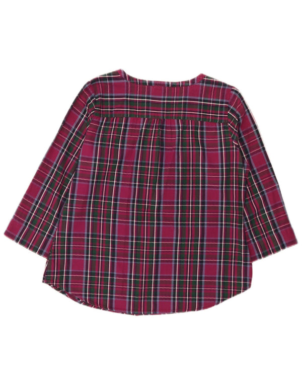 Fat Face Womens 3/4 Sleeve Pullover Shirt UK 14 Medium Maroon Check Cotton