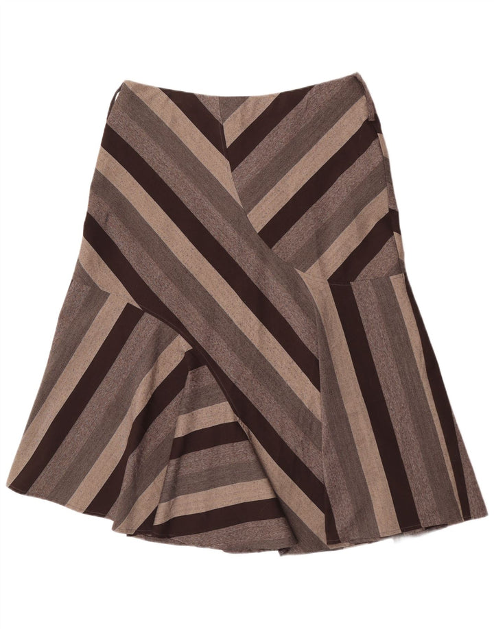 Marks & Spencer Womens Midi Skirt UK 16 Large W34 Brown Striped Polyester