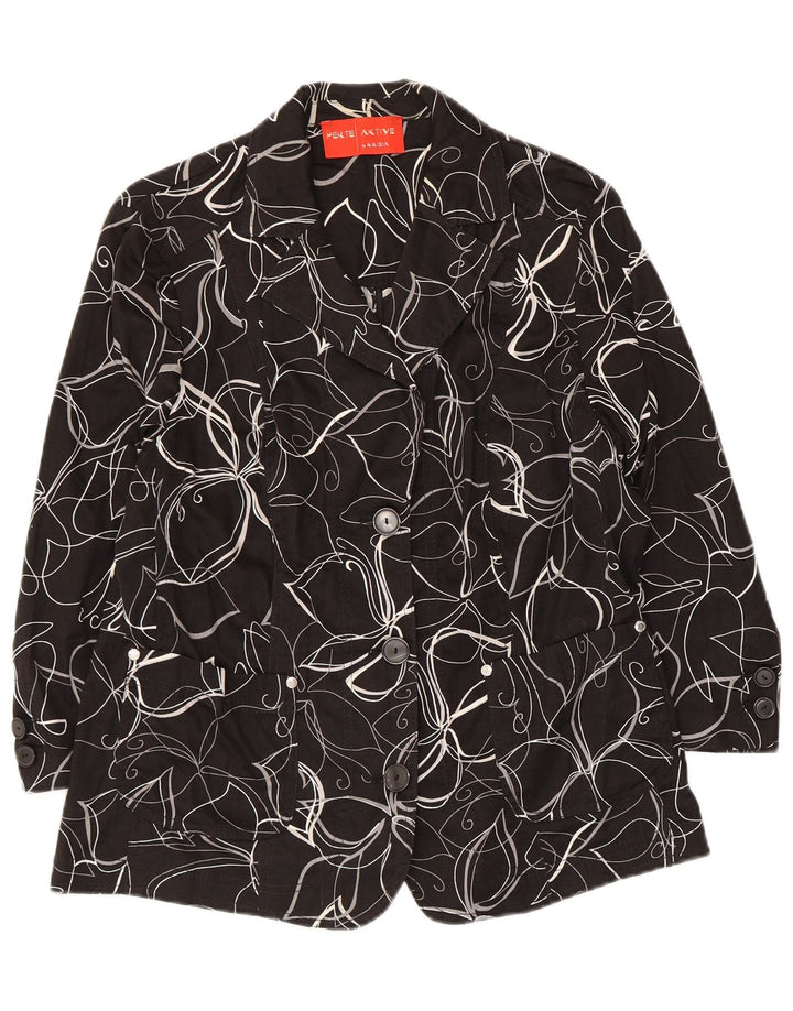 Jachetă blazer cu 3 nasturi Perte by Krizia pentru femei UK 12 Medium Black Floral