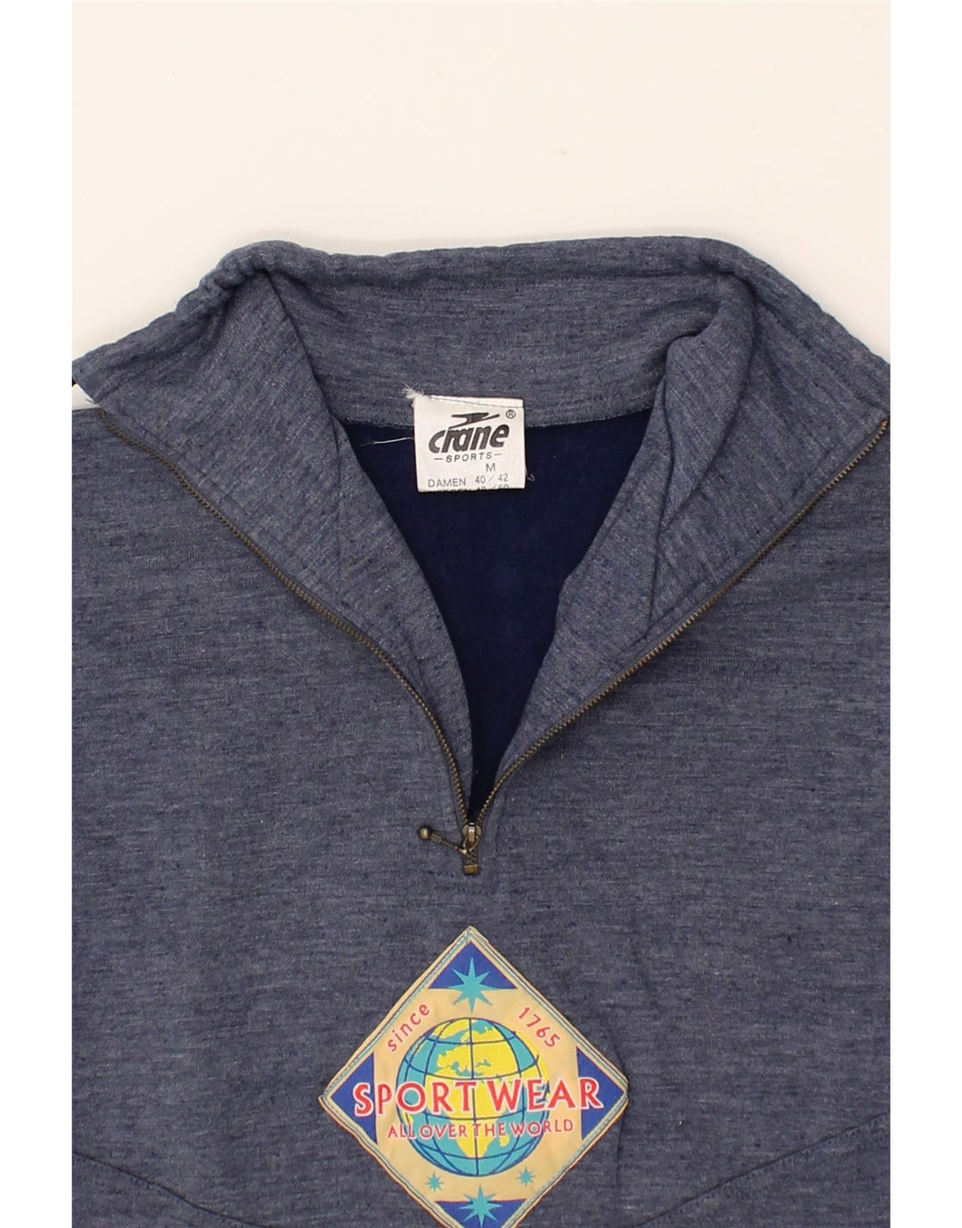 CRANE Mens Graphic Zip Neck Sweatshirt Jumper Medium Navy Blue Cotton Vintage Crane and Second-Hand Crane from Messina Hembry 