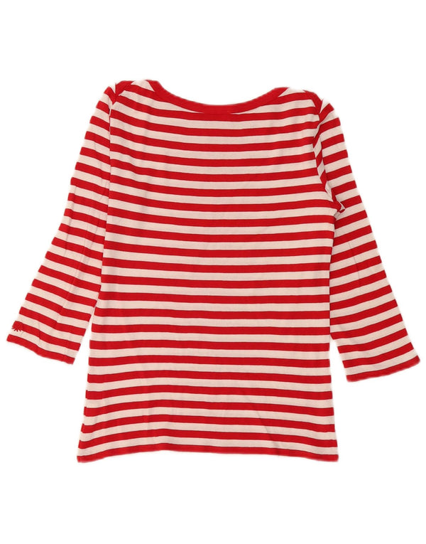 Benetton Haut Femme Manches 3/4 UK 6 XS Coton Rayé Rouge