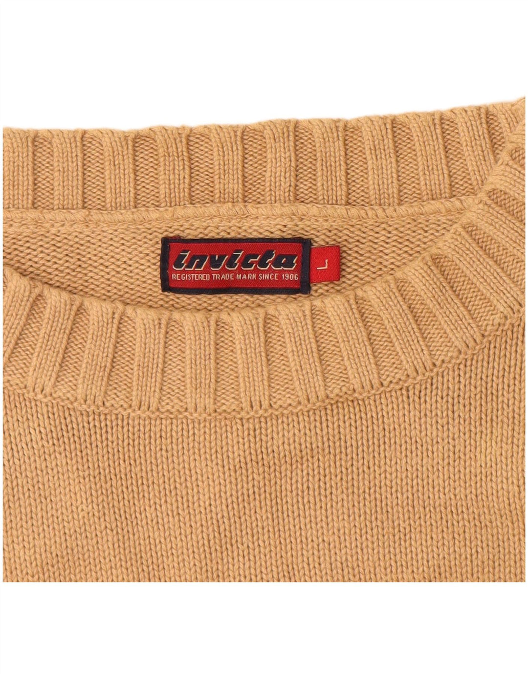 INVICTA Mens Crew Neck Jumper Sweater Large Beige Cotton