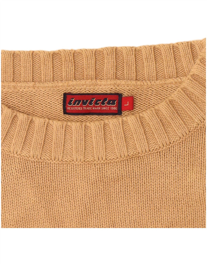 INVICTA Mens Crew Neck Jumper Sweater Large Beige Cotton