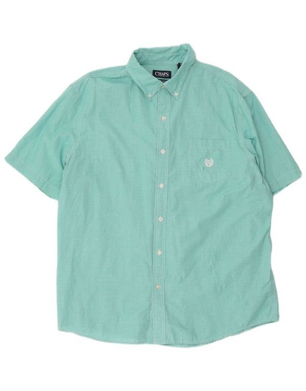 Chaps Chemise à manches courtes pour homme facile d'entretien 2XL en coton pied-de-poule turquoise