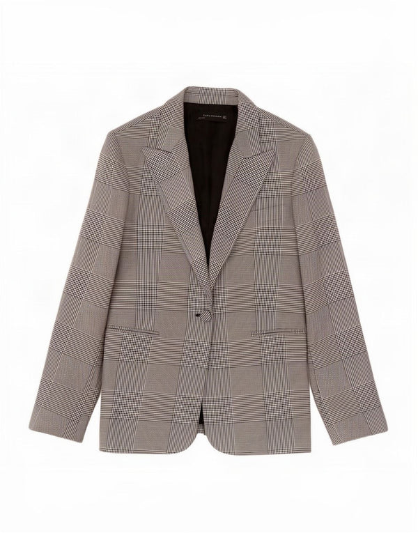 Zara Chaqueta tipo blazer con 1 botón para mujer UK 40 Grande Poliéster de pata de gallo negro