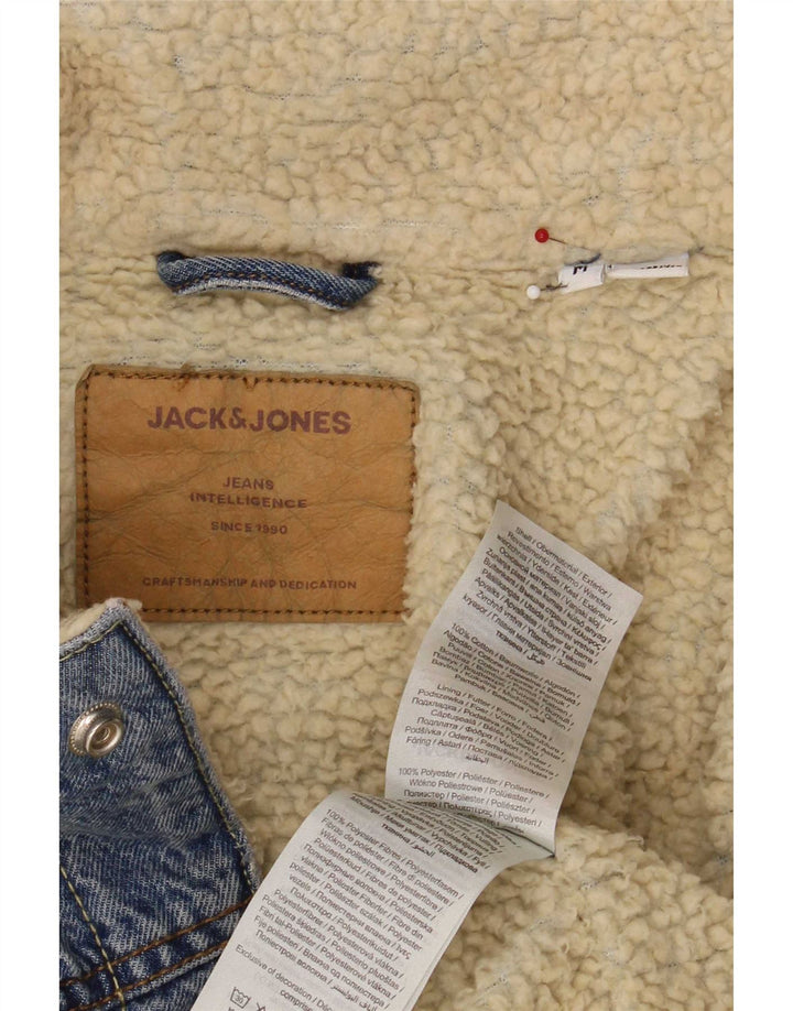 Jack & Jones Mens Denim Sherpa Jacket UK 38 Medium Blue Cotton