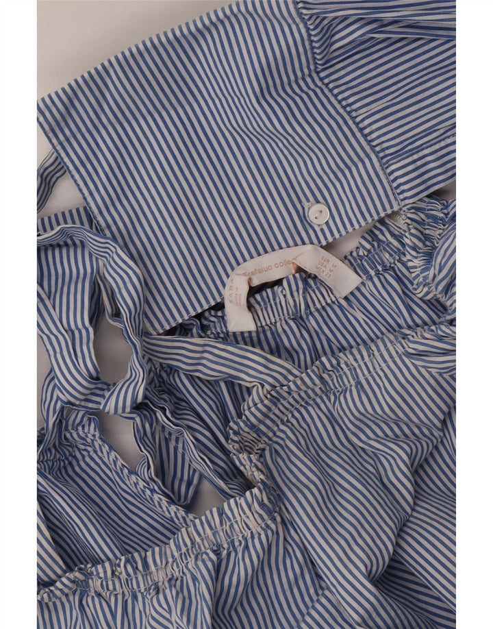Zara Womens Oversized Off Shoulder Blouse Top UK 14 Medium Blue Striped