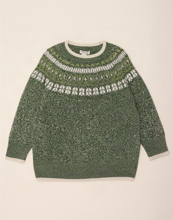 Vintage γυναικείο πουλόβερ με λαιμόκαυμα UK 22 3XL Green Fair Isle Acrylic