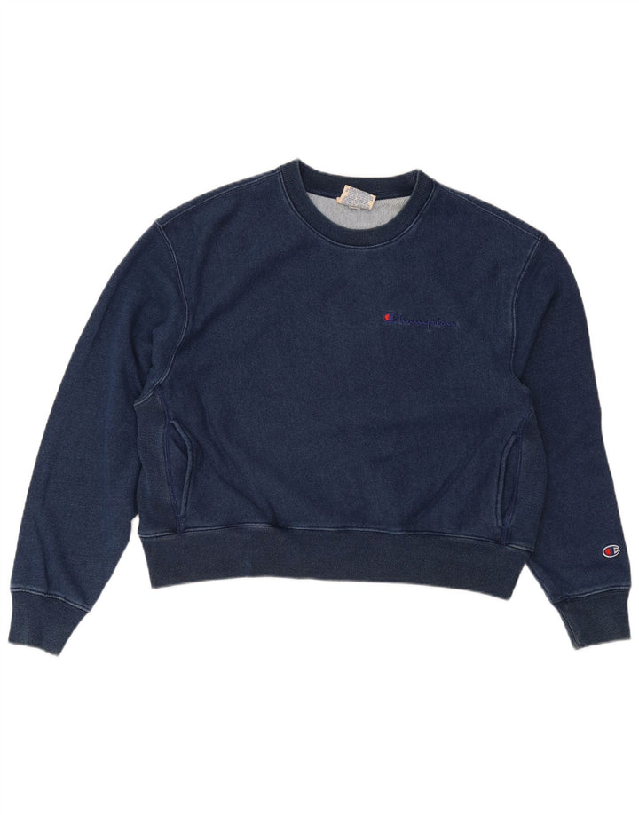 Champion Womens Crop Oversized Sweatshirt Jumper UK 14 Medium Navy Blue