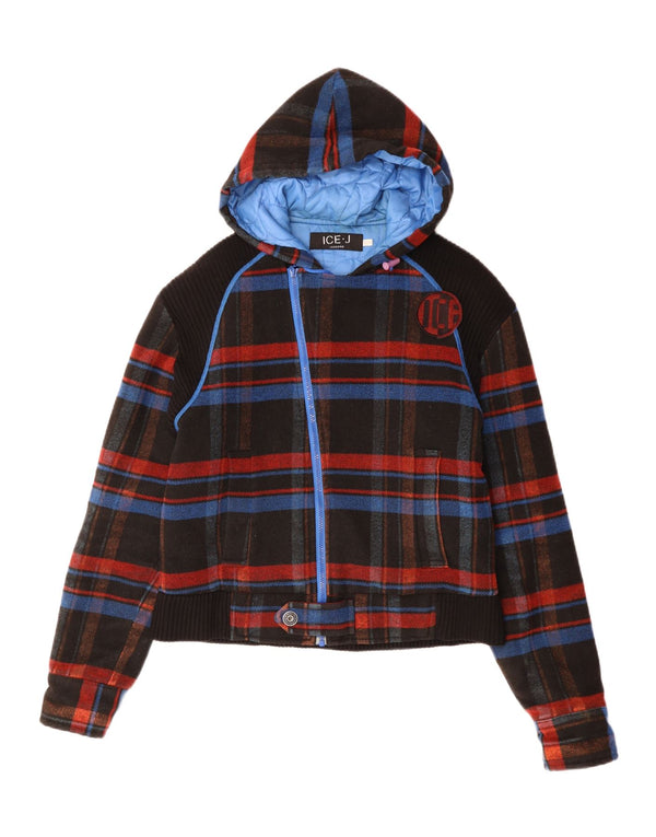 Iceberg Mens Hooded Bomber Jacket IT 52 XL Black Check Polyester