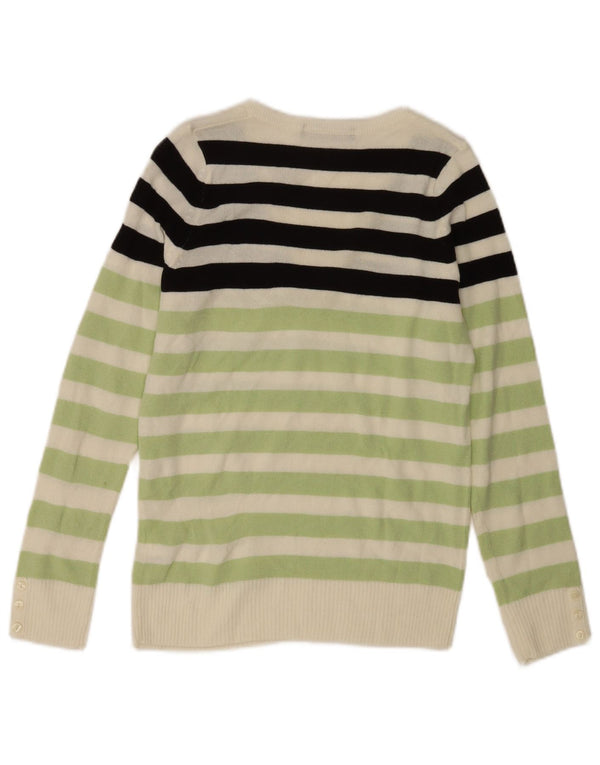 Marks & Spencer Womens V-Neck Jumper Sweater UK 8 Small Green Striped