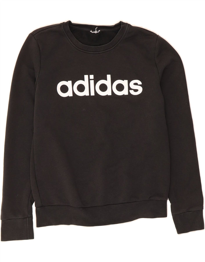 ADIDAS Womens Graphic Sweatshirt Jumper UK 14 Medium Black Vintage Adidas and Second-Hand Adidas from Messina Hembry 