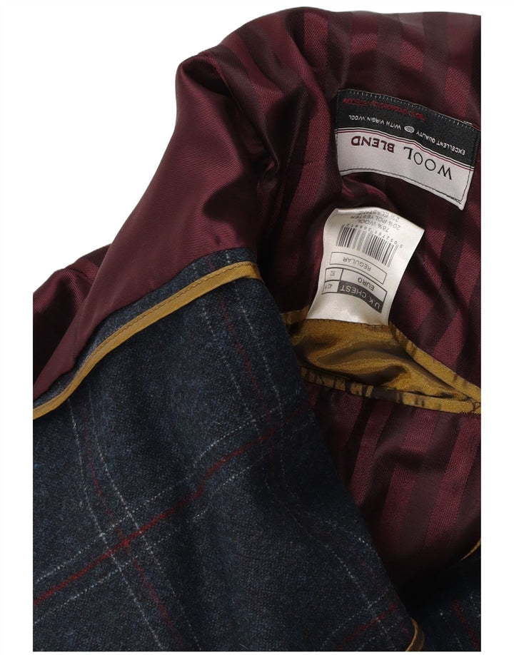 Giacca blazer a 3 bottoni vestibilità regolare da uomo VINTAGE UK 42 XL blu navy a quadri
