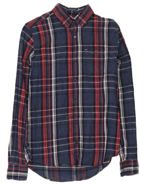Tommy Hilfiger Herren Slim Fit Flanellhemd XS Marineblau kariert Baumwolle