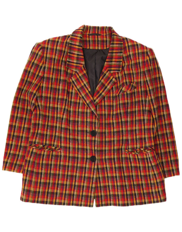 Vintage mujer 2 botones Blazer chaqueta Reino Unido 16 gran cheque multicolor