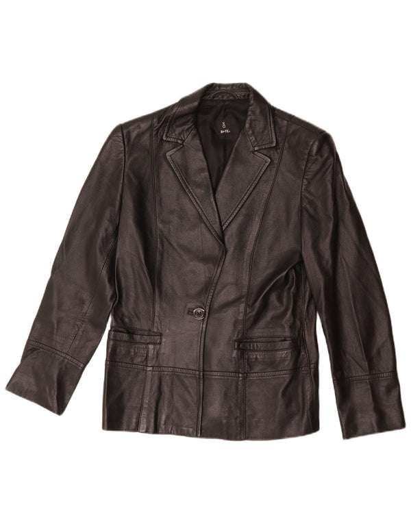 Vintage Womens 1 Button Leather Blazer Jacket UK 14 Medium Black Leather