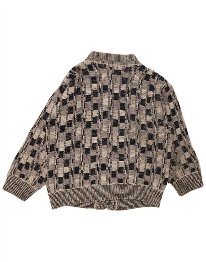 Vintage Mens Cardigan Sweater Large Grey Check