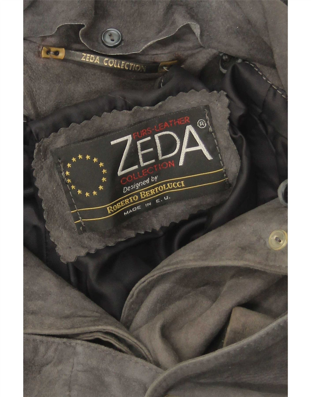 Soprabito vintage da donna in pelle scamosciata UK 14 in pelle grigio medio