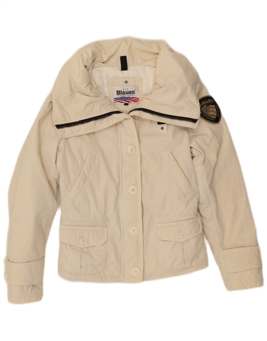 BLAUER Womens Padded Jacket UK 10 Small Off White Polyamide