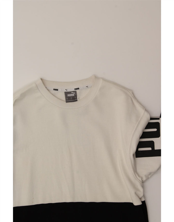 PUMA Mens Graphic Sweatshirt Jumper Small Black Colourblock Cotton Vintage Puma and Second-Hand Puma from Messina Hembry 