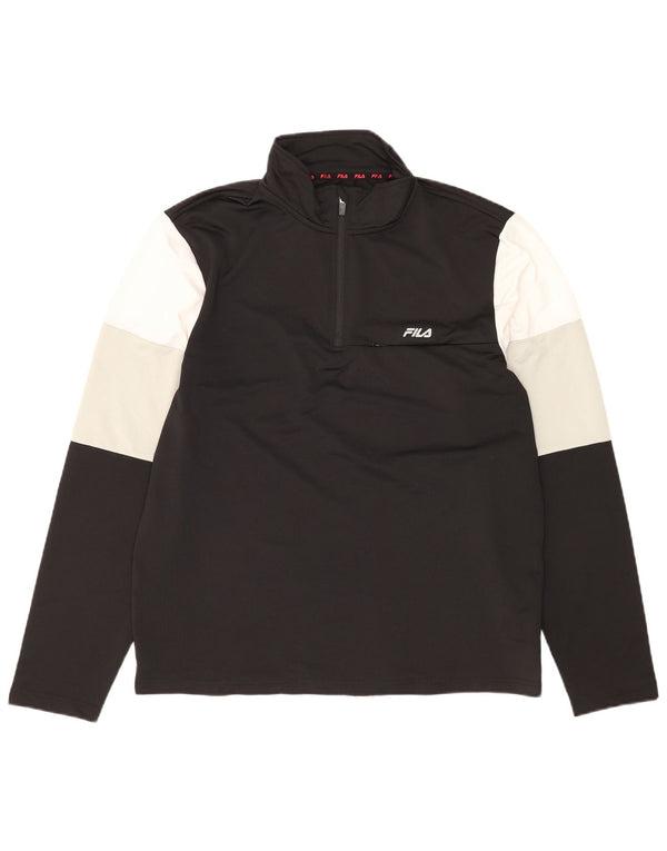 FILA Hombre Zip Neck Pullover Chándal Top XL Negro Colorblock Poliéster