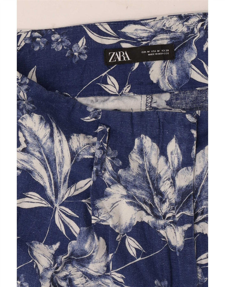 Zara Womens High Rise Hot Pants Medium W28  Blue Floral
