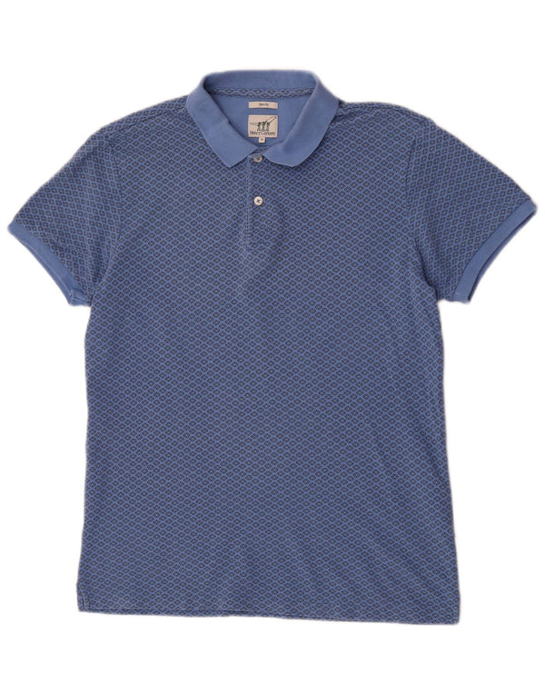 Henry Cottons Herre Slim Fit Polo Shirt Medium Blue Geometric