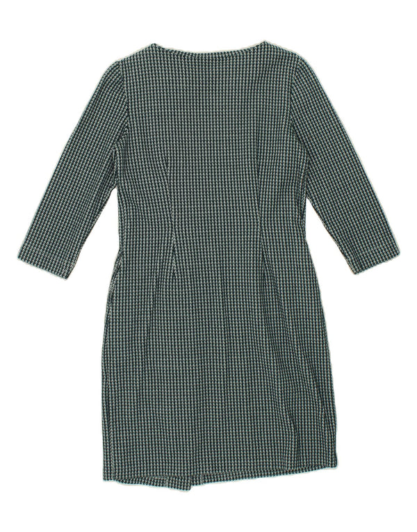 MONSOON Kvinders 3/4-ærmede Skedekjole UK 10 Small Green Houndstooth