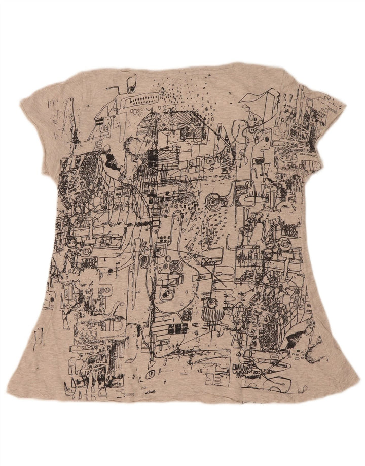 Diesel Womens Graphic T-Shirt Top UK 12 Medium Grey Flecked