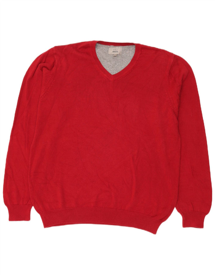 MARKS & SPENCER Maglione da uomo con scollo a V vestibilità regolare grande cotone rosso