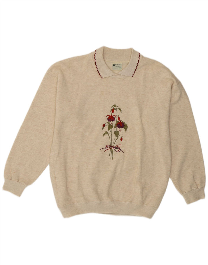Oak Tree Womens Oversized Sweatshirt Jumper UK 10 Small Beige Floral