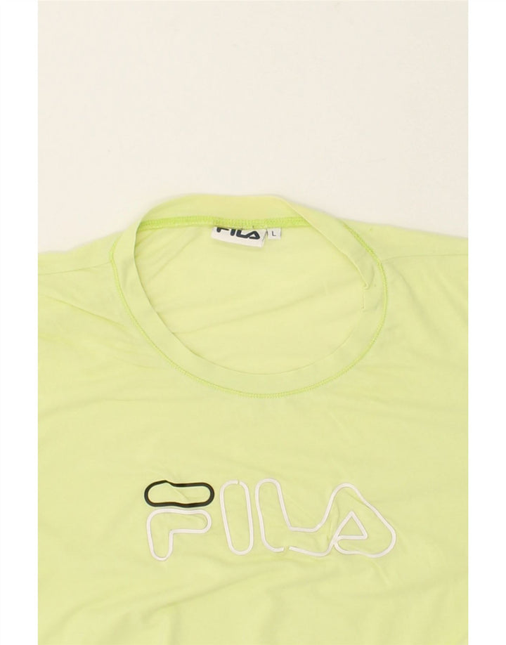 FILA Womens Graphic T-Shirt Top UK 16 Large Yellow | Vintage Fila | Thrift | Second-Hand Fila | Used Clothing | Messina Hembry 