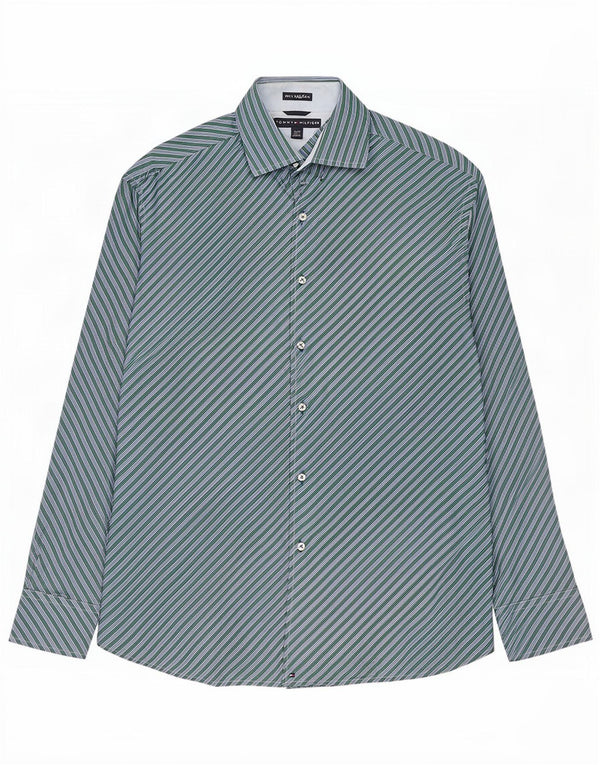 Camicia da uomo Tommy Hilfiger XL in cotone a righe verdi