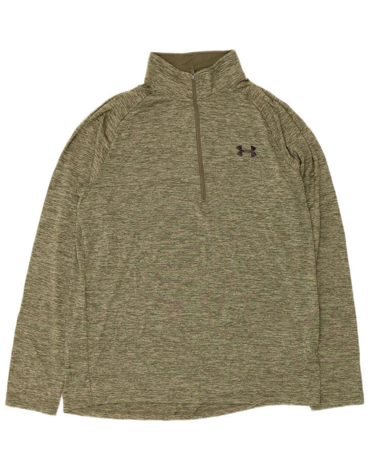 Under Armour - Top da tuta pullover con zip e collo da uomo, medio, kaki chiazzato