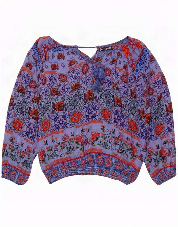 Desigual Dame Langærmet Oversized Bluse Top UK 18 XL Blue Floral