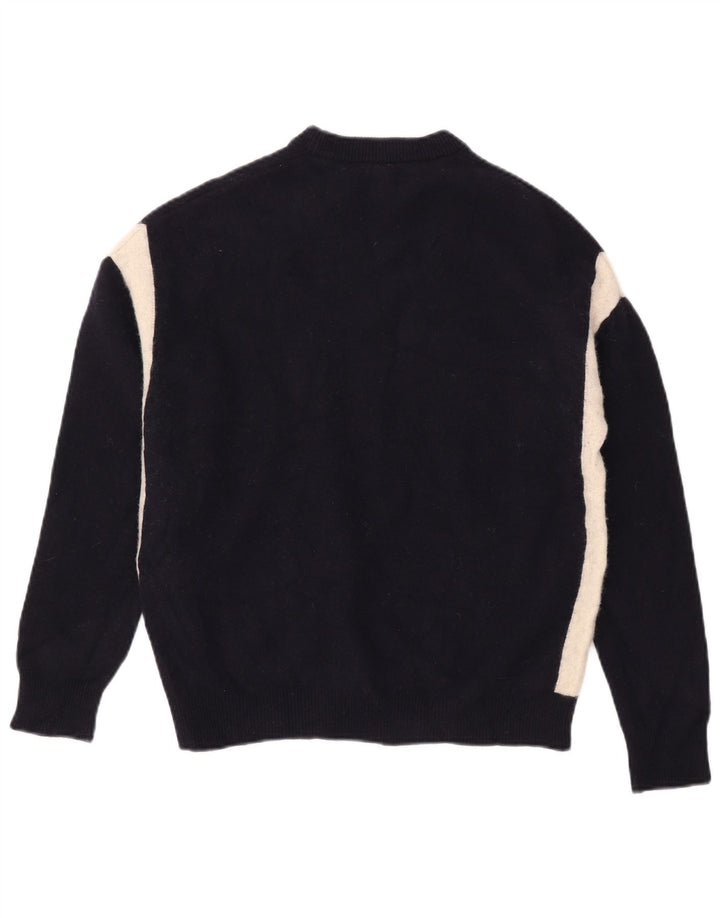 Reiss Mens Crew Neck Jumper Sweater Medium Navy Blue Colourblock Wool