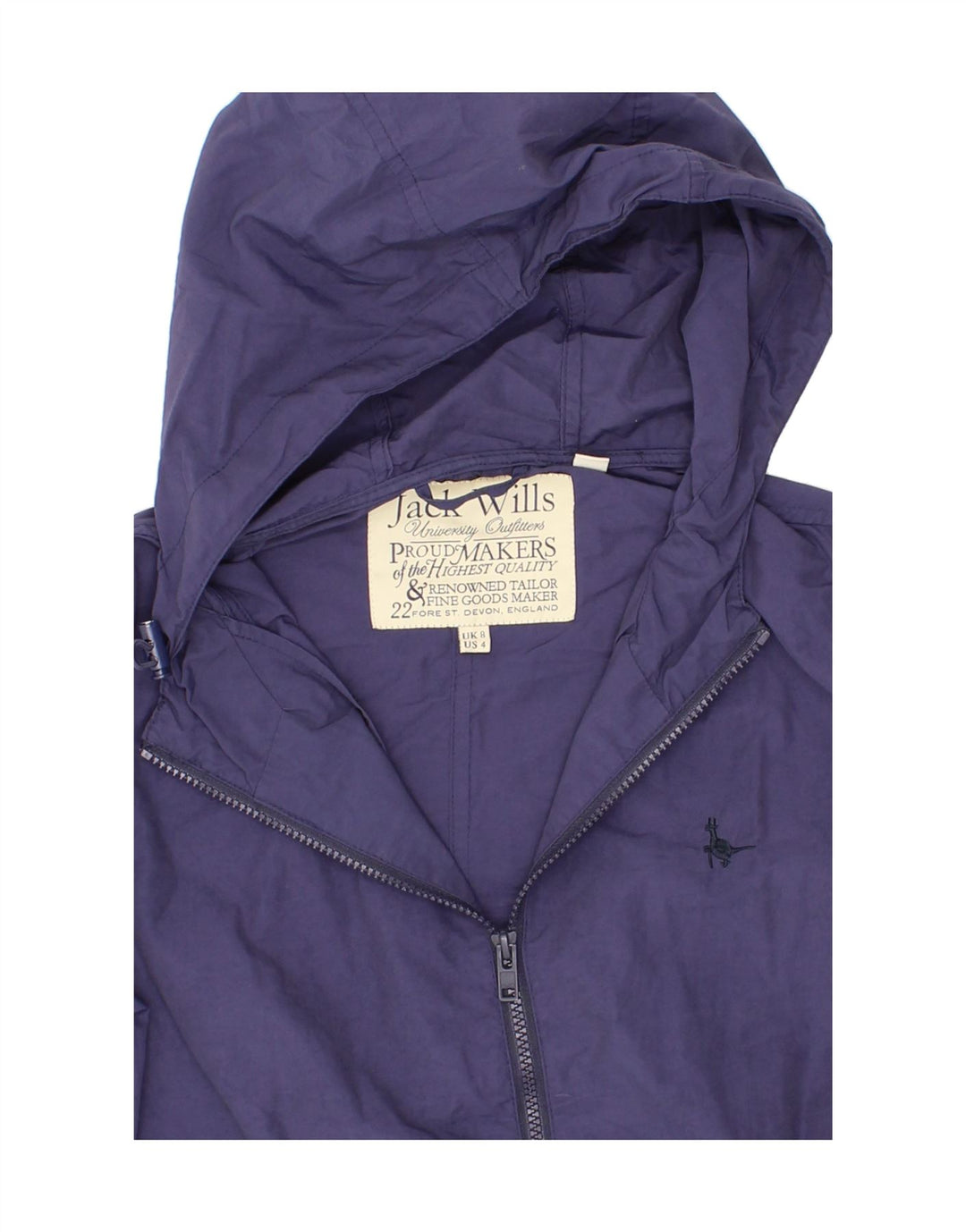 JACK WILLS Womens Hooded Rain Jacket UK 8 Small Blue Cotton Vintage Jack Wills and Second-Hand Jack Wills from Messina Hembry 