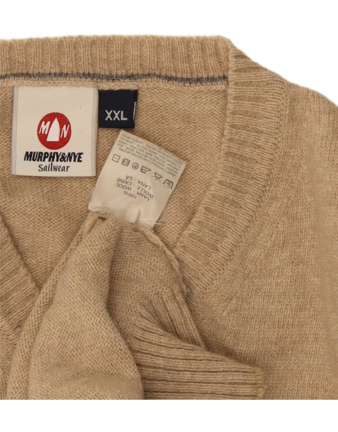 Murphy & Nye Herre V-hals sweater 2XL Beige Uld
