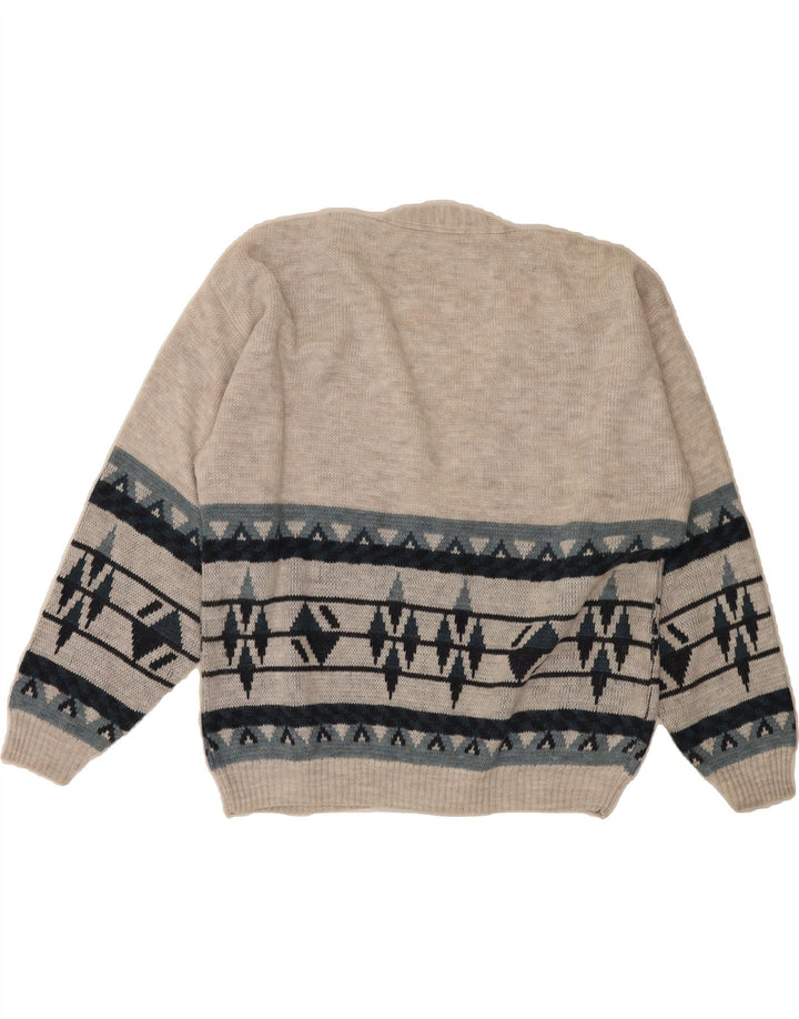 VINTAGE Mens Cardigan Sweater Large Grey Geometric Acrylic Vintage Vintage and Second-Hand Vintage from Messina Hembry 