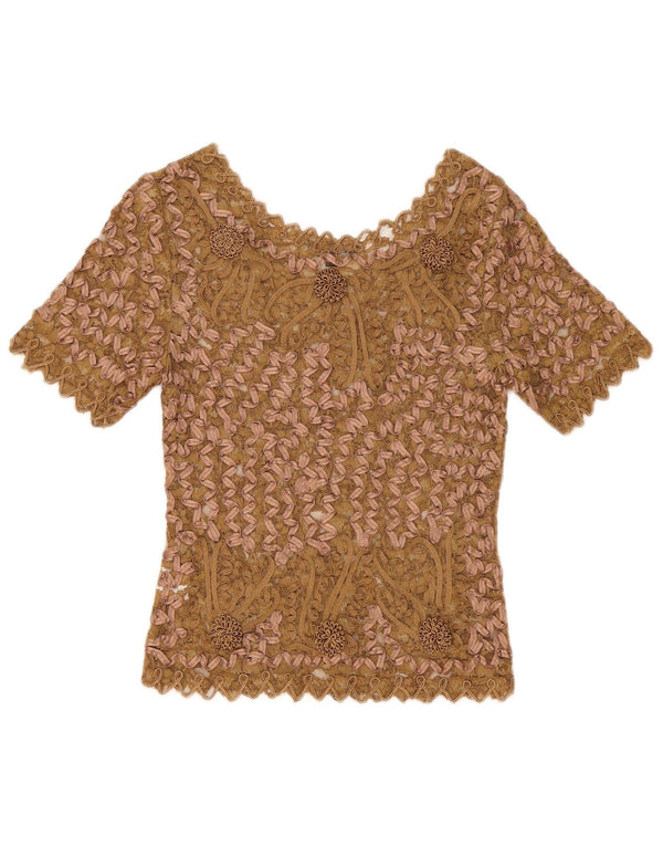 Camicetta in pizzo da donna Sky Design Top US 1 XS Poliestere floreale beige