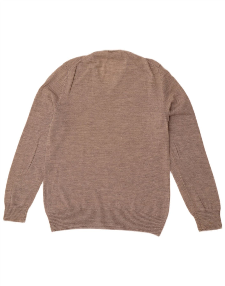 Calvin Klein Mens V-Neck Jumper Sweater Medium Grey Merino Wool