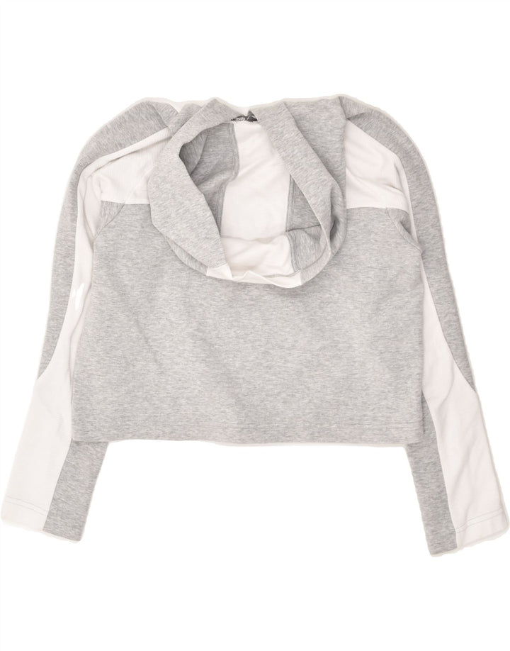 PUMA Womens Crop Hoodie Jumper UK 10 Small Grey | Vintage Puma | Thrift | Second-Hand Puma | Used Clothing | Messina Hembry 