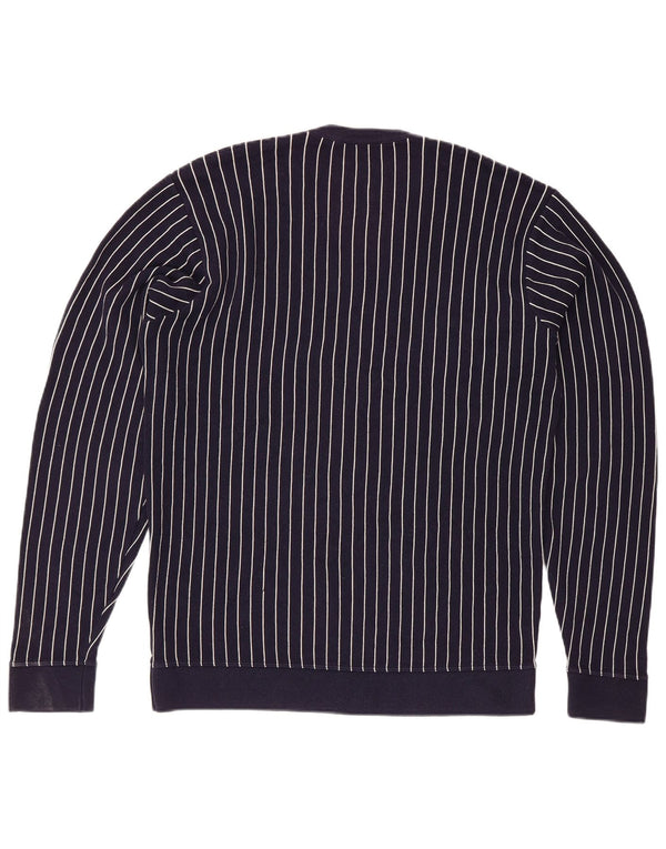 Lacoste Mens V-Neck Jumper Sweater Size 4 Medium Navy Blue Striped