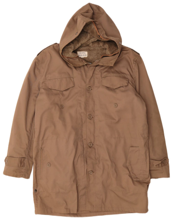 Vintage Mens Military Hooded Sherpa Parka Jacket IT 56 3XL Brown Acrylic
