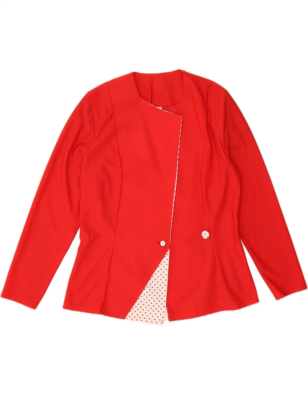 VINTAGE Womens 1 Button Blazer Jacket UK 12 Medium Red Spotted Polyester Vintage Vintage and Second-Hand Vintage from Messina Hembry 