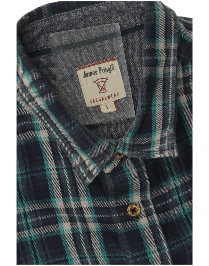 James Pringle Mens Flannel Shirt Large Navy Blue Check Cotton