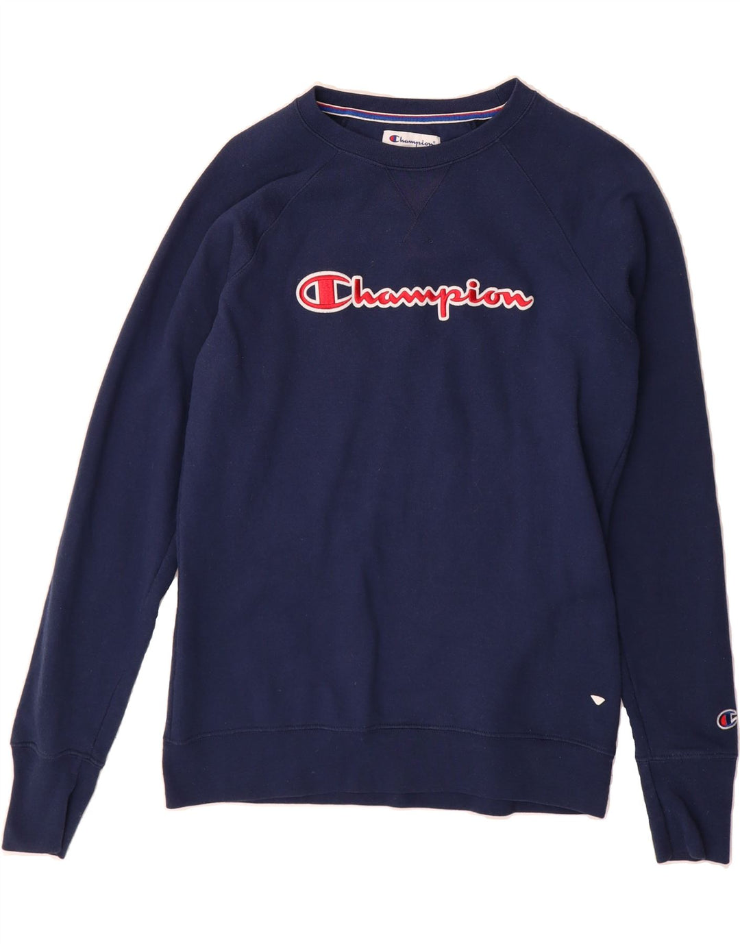 CHAMPION Womens Graphic Sweatshirt Jumper UK 14 Medium Navy Blue Vintage Champion and Second-Hand Champion from Messina Hembry 