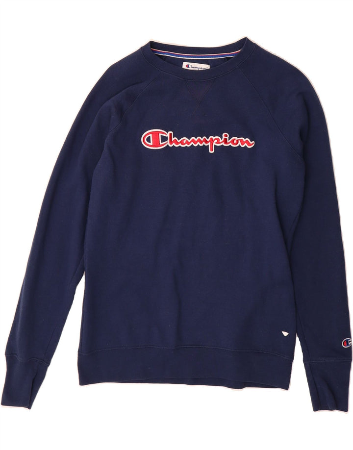 CHAMPION Womens Graphic Sweatshirt Jumper UK 14 Medium Navy Blue Vintage Champion and Second-Hand Champion from Messina Hembry 
