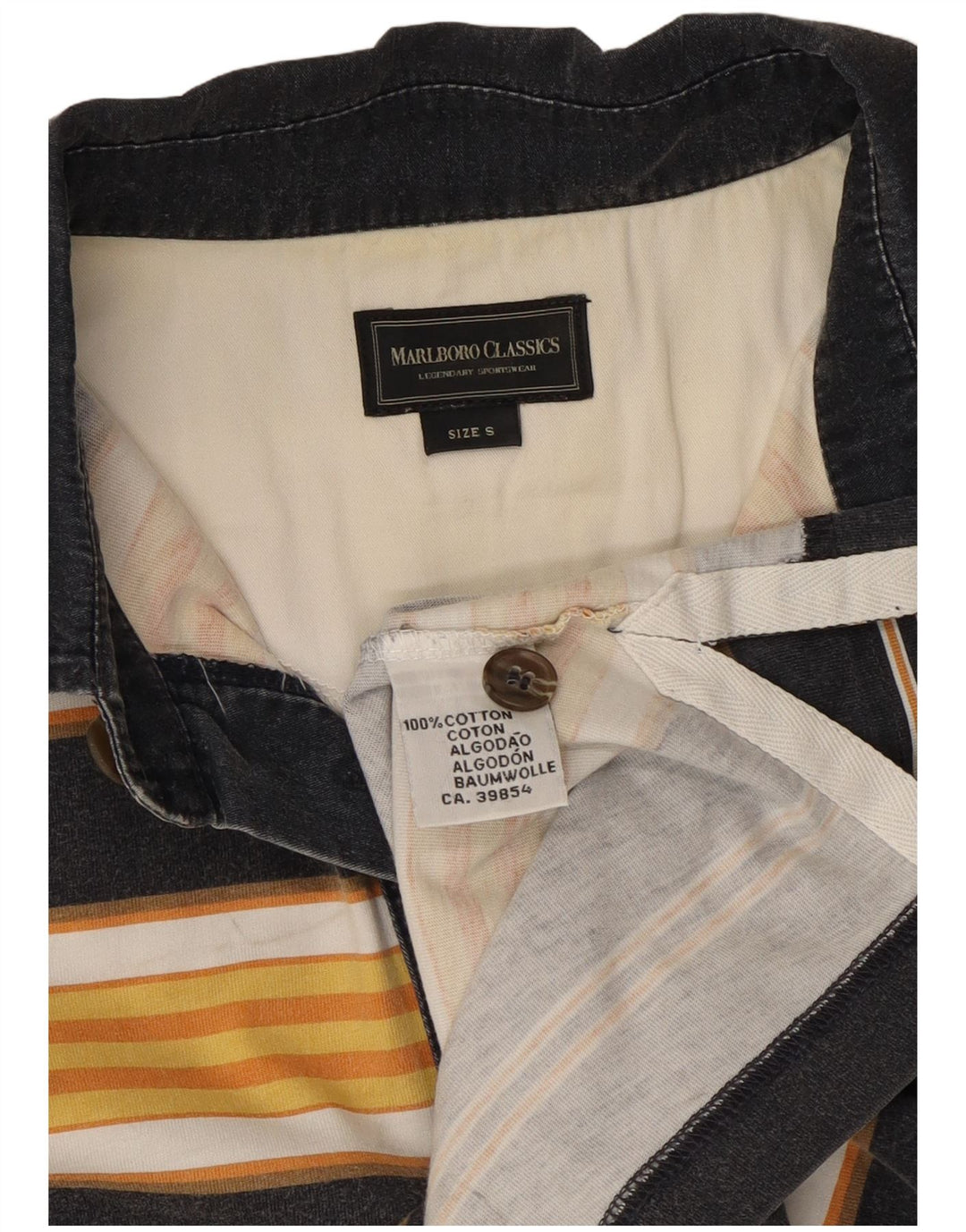 Marlboro Classics Mens Polo Shirt Small Yellow Striped Cotton