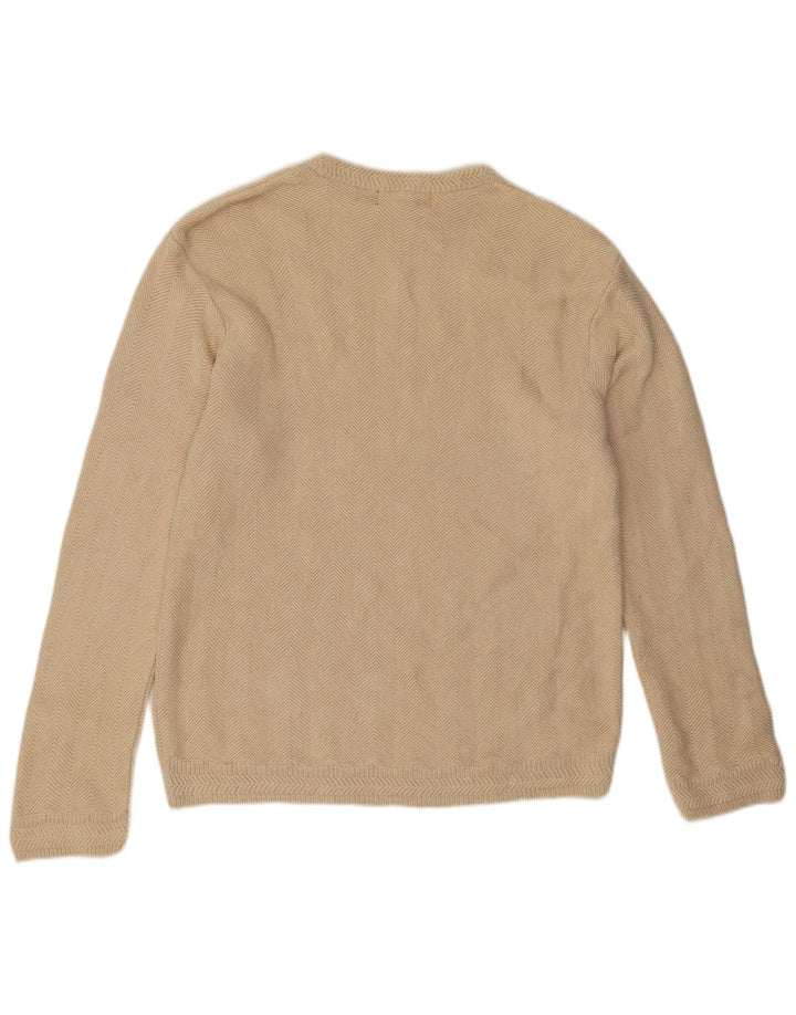 Chaps Mens Crew Neck Jumper Sweater Medium Beige Chevron Cotton